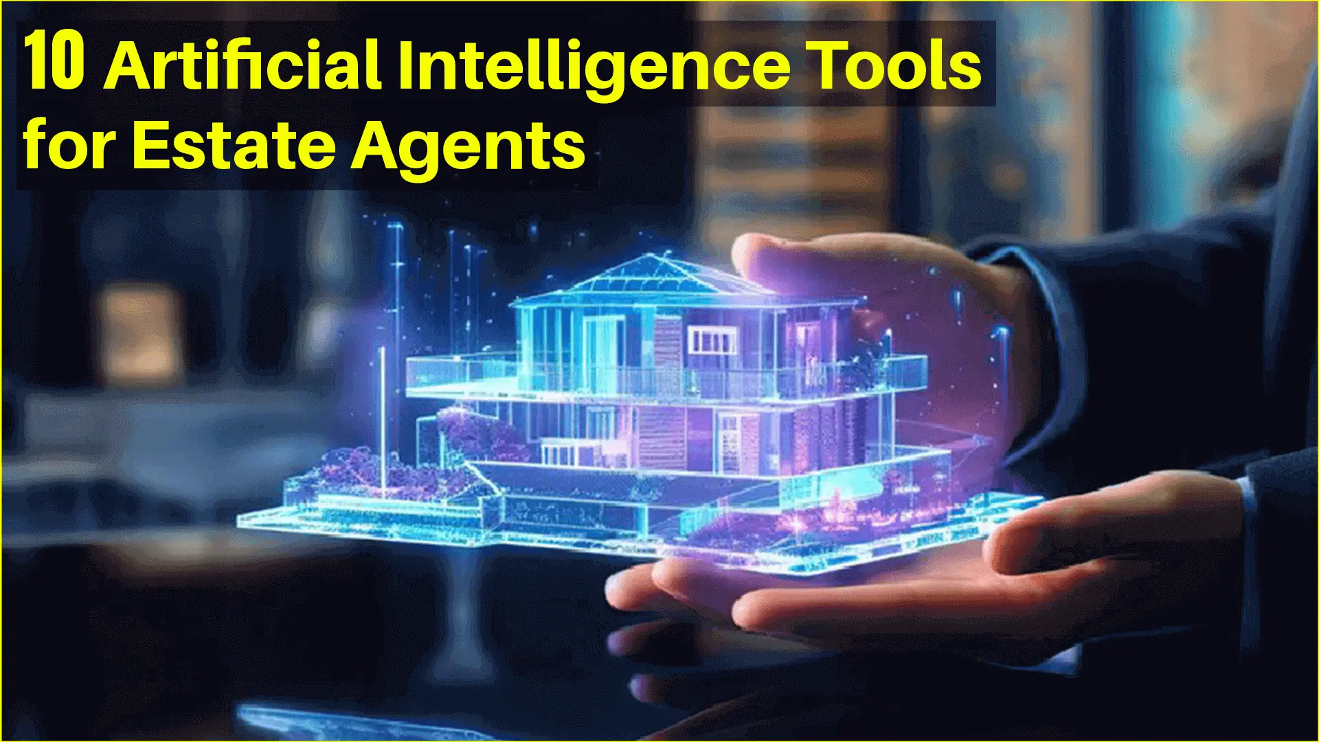 Holographic projection of a smart home highlights innovative AI technology in the real estate sector for estate agents.